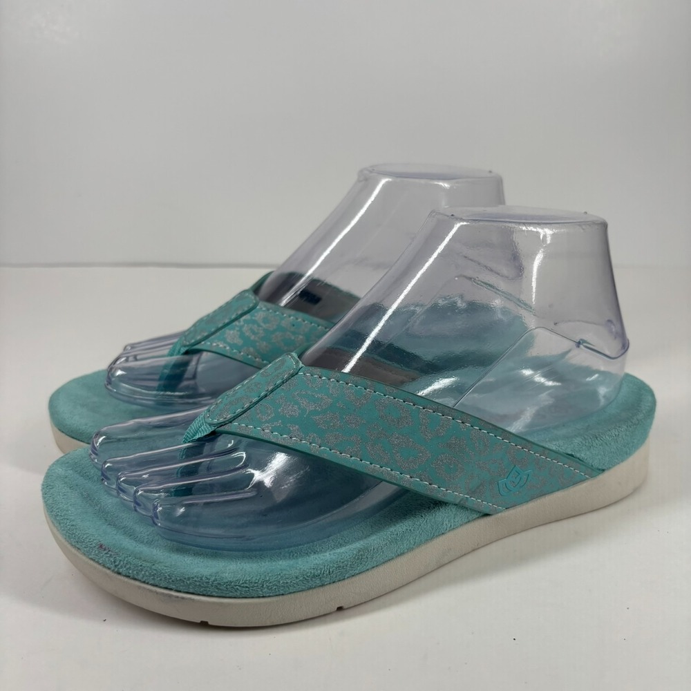 Spenco Newport Women's US 7 Aqua Cheetah Metallic Print Orthotic Thong Sandals